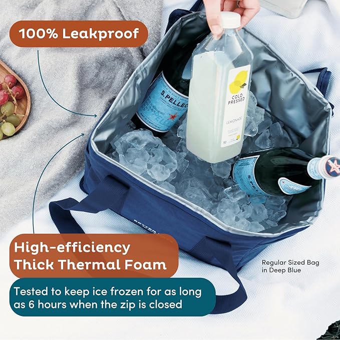 Reusable Insulated Grocery Bag - Canvas, Leak Proof, X Large Cooler Bag, Insulated Shopping Bags for Groceries, Travel Cooler Bag for Frozen and Hot Food with Zippered Top (Caramel)