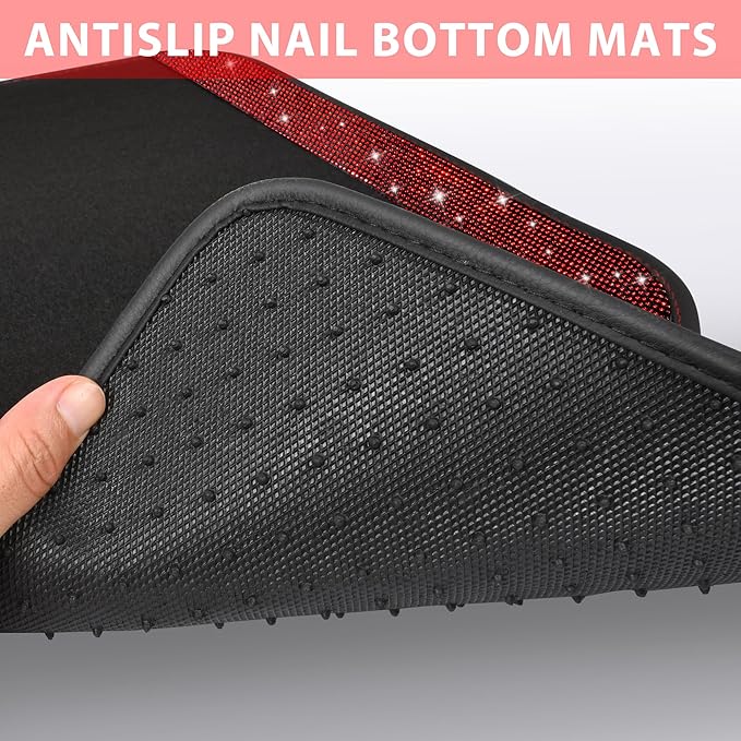 CAR PASS Bling Diamond Car Floor Mats, Shining Rhinestone Carpet Sparkly Glitter Crystal with Anti-Slip PVC Heel Pad Waterproof Universal Fit Automotive SUV,Sedan,Van,Cute Girl Women,4pcs Black Red