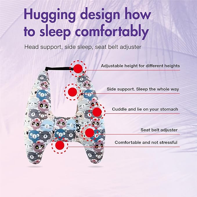 Car Pillow for Kids, Kids & Adults Car Neck Head Support Cushion Set,Travel car seat Safety Pillow,h Shape car Sleeping Pillow Kids,Pillow case can be Disassembled and Washed (A)