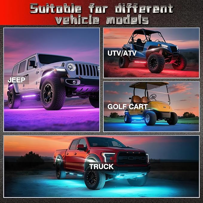 12 Pods Alloy RGBW LED Rock Lights for ATV UTV Golf Cart RZR RV Boat Semi Truck Offroad SUV Cars, Waterproof Multicolor Neon Underglow Chassis Lighting with APP/RF Remote Music Mode, Underbody Light