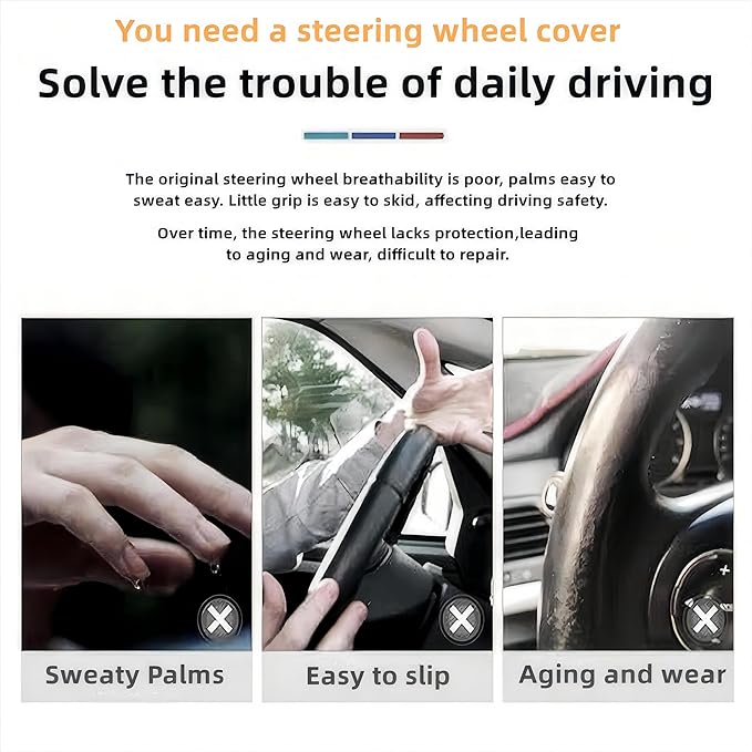 Car Steering Wheel Cover, 15 inch Microfiber Leather Carbon Fiber Soft Anti-Slip Breathable, Universal Size Elastic Car Accessory for Most Cars (Black)