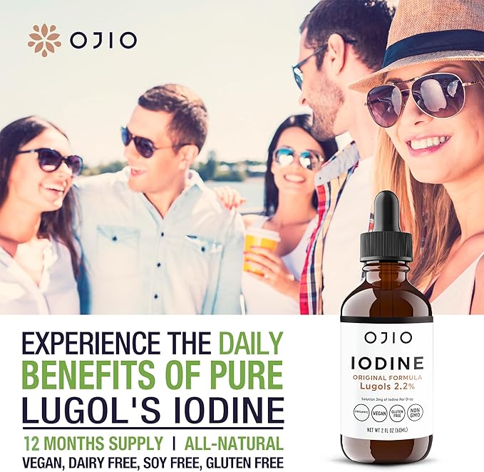 Lugols Iodine Solution 2% - 1 Year Supply - High Potency Liquid Oral Iodine Drops with Superior Absorption – Improves Overall Health & Energy for Women, Men, Kids - 2 fl Oz (Pack of 3)