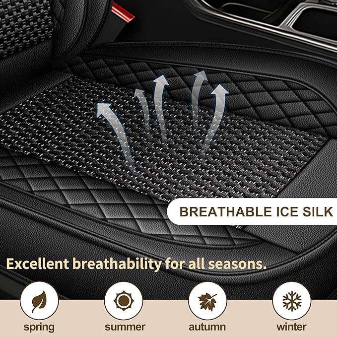 TTX LIGHTING for Ford Escape 2001-2026 Car Seat Covers, Breathable Ice Silk & Leather Seat Protector, Cool & Anti-Sweat for Long Driving, Airbag Compatible, 2 Front Seats (Black)