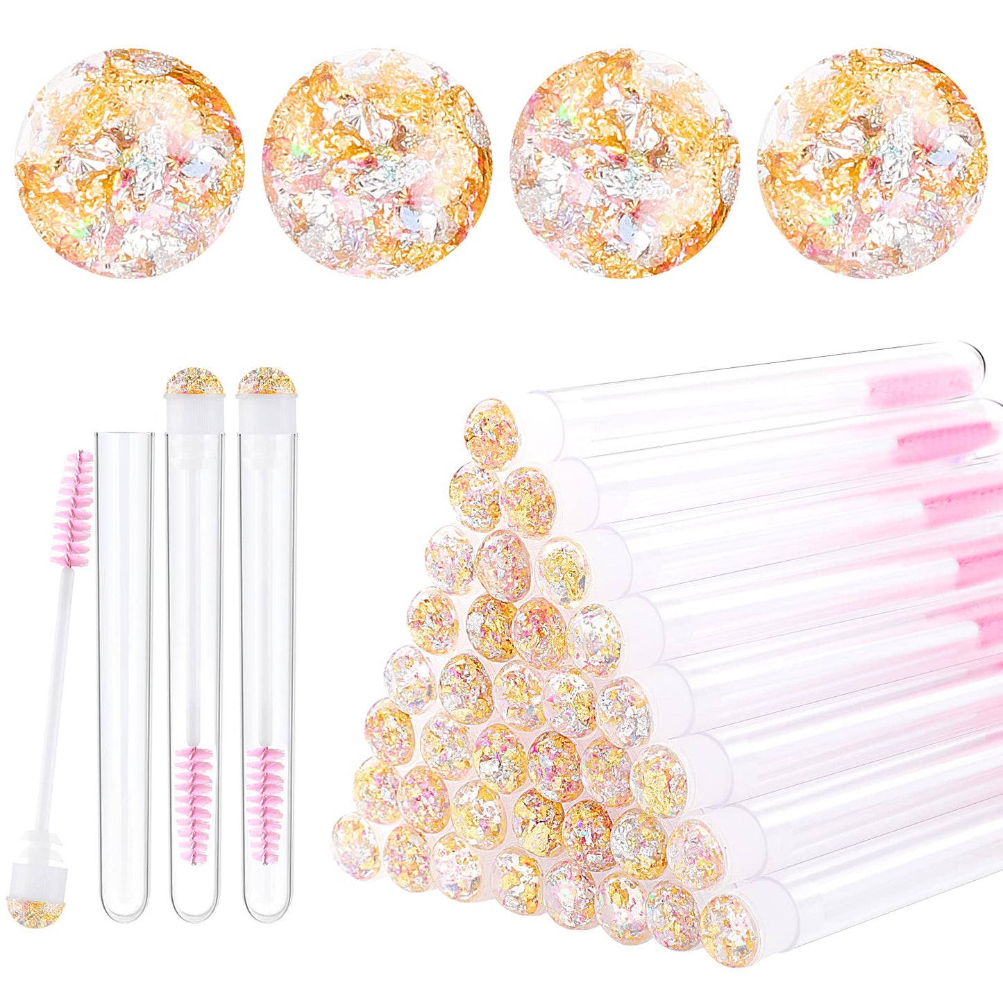 Dming 20Pcs Eyelash Brush Lash Wand Makeup Tool Eyelash Extension Supplies Cleaning Brush Diamond Mascara Foil Pink
