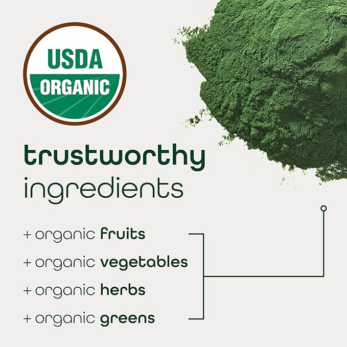 Organic Super Greens Powder, 70+ Superfoods, 0 Sugar, 3G Fiber, Spirulina, Chlorella, Antioxidants, Prebiotics/Probiotics, Digestive Enzymes, Mango, 30 Servings