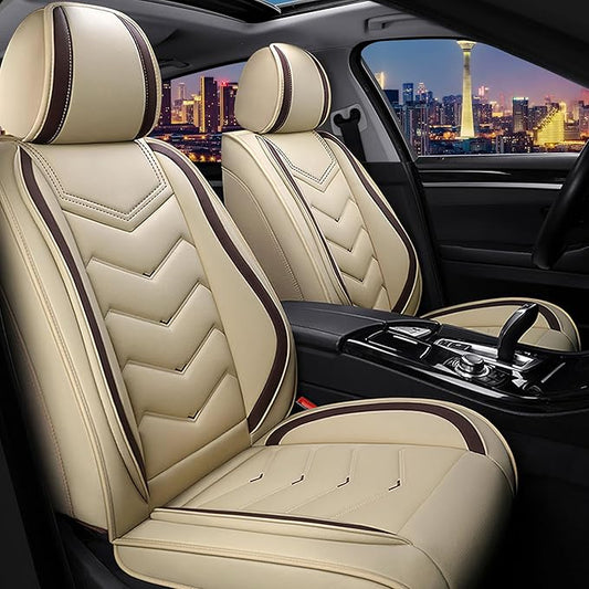 CTDS Car Seat Covers for Hyundai Kona 2018-2026, Stylish Sport Seat Cover, Premium Nappa Leather Car Seat Cover. Automobile Seat Covers Sets.(Standard 2 Seats/Beige)