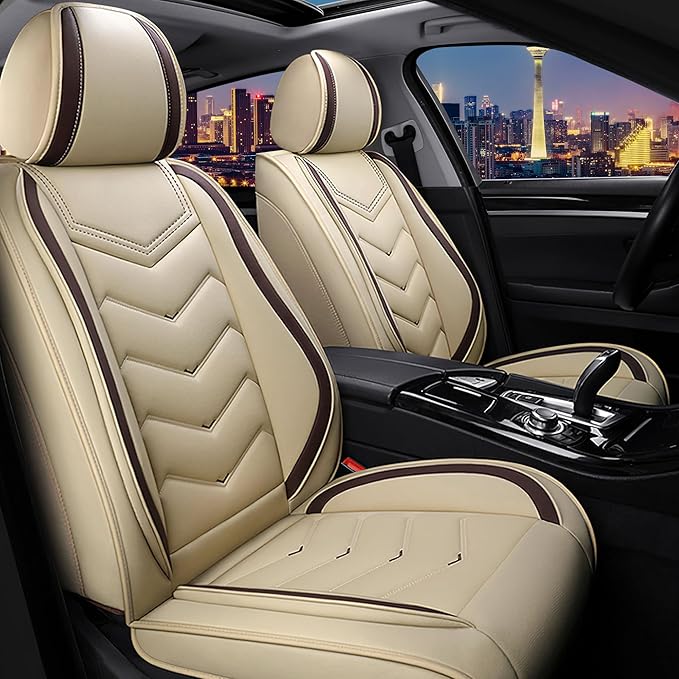 CTDS Car Seat Covers for Nissan Altima 2001-2026, Stylish Sport Seat Cover, Premium Nappa Leather Car Seat Cover. Automobile Seat Covers Sets.(Standard 2 Seats/Beige)