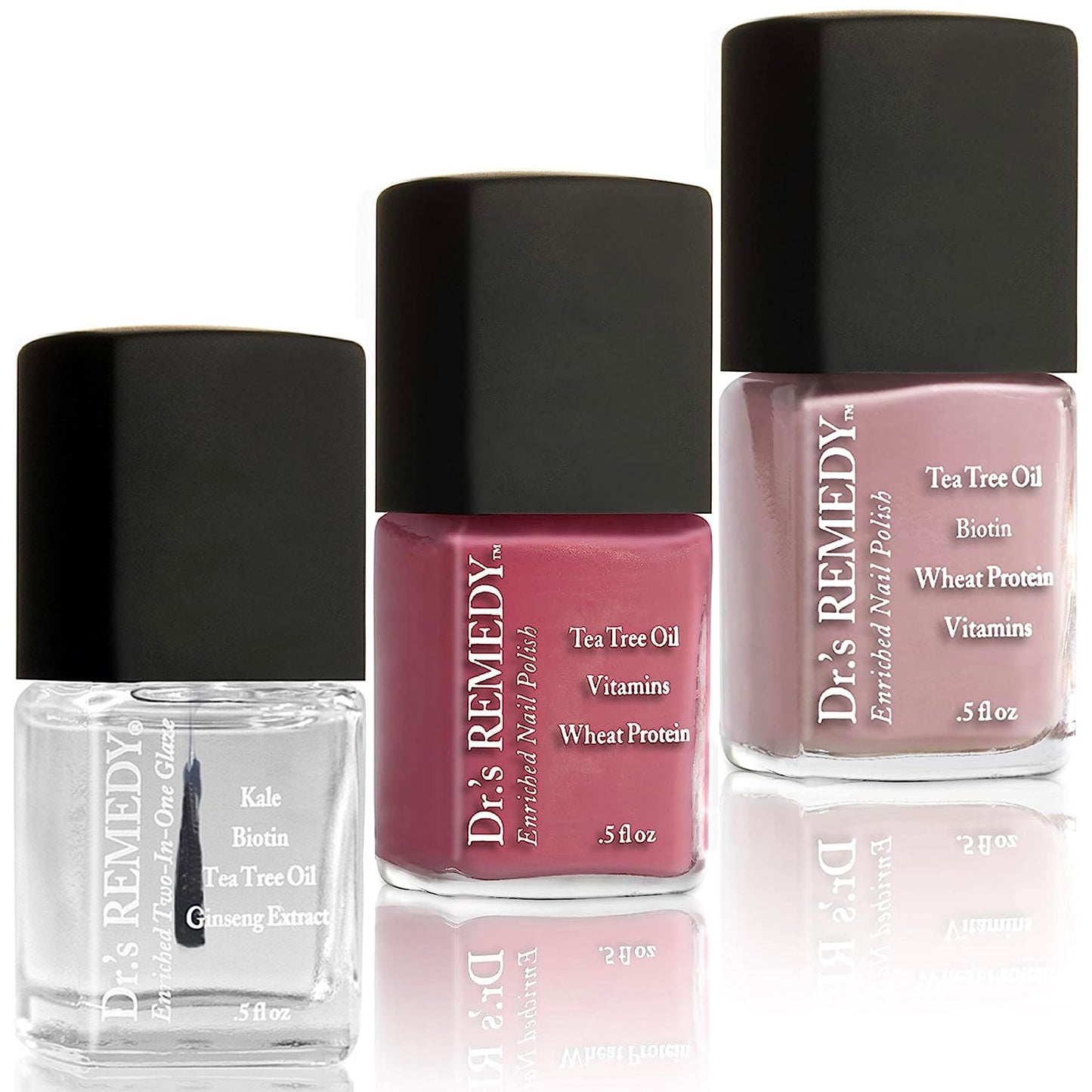 Drs Remedy 3 Pack Nail Polish Kit, Feeling Rose-Y Trio, All Natural Enriched Nail Strengthener Non Toxic And Organic - Total Two