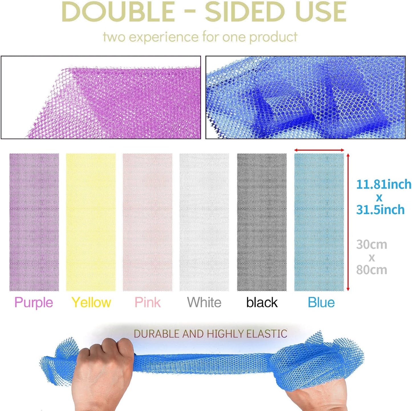 3-Piece African Net Bath Sponge Set | Exfoliating Body Scrubber | Black, Blue, Brown