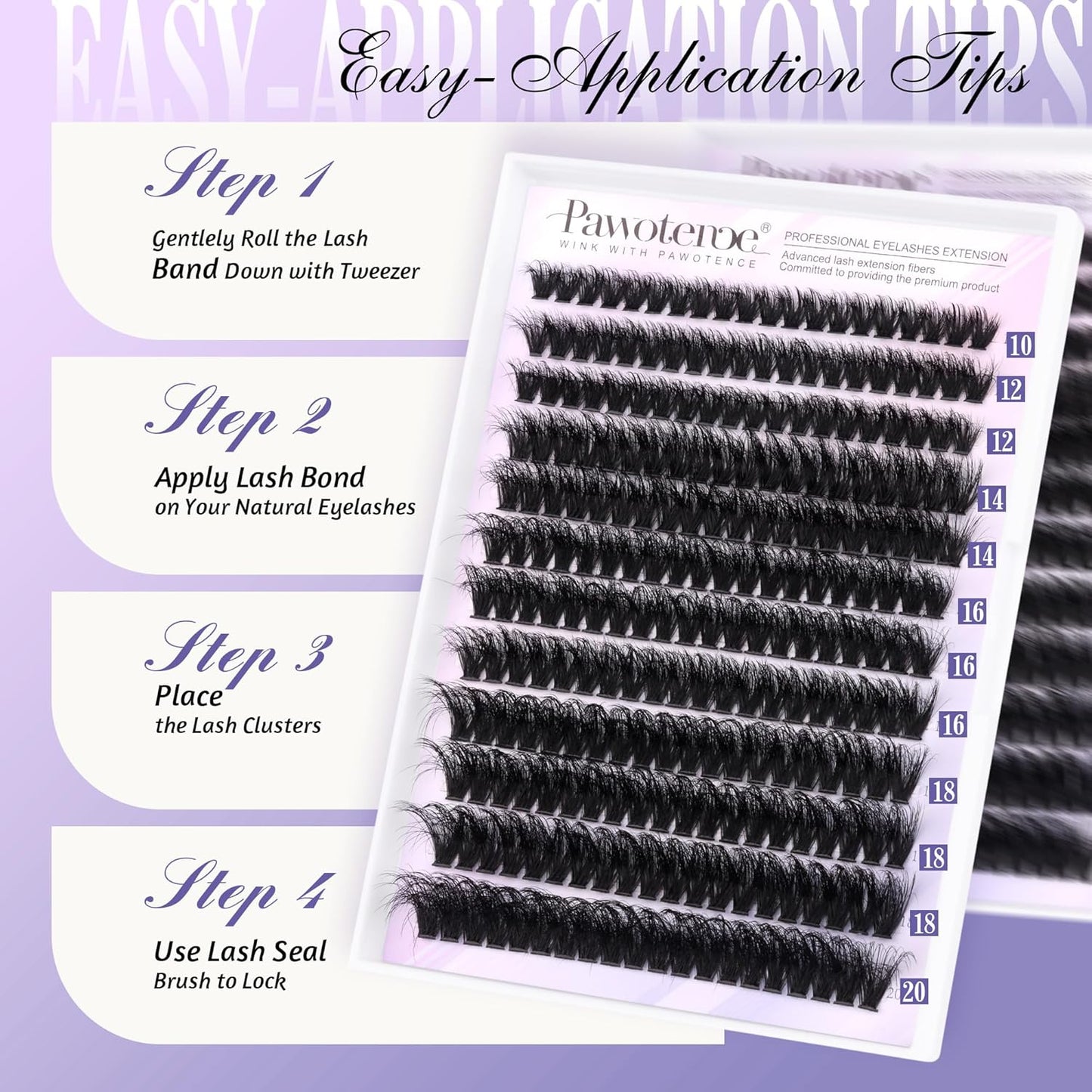 Pawotence 280pcs Lash Clusters | 40D & 50D Individual Eyelash Extensions 8-16mm
