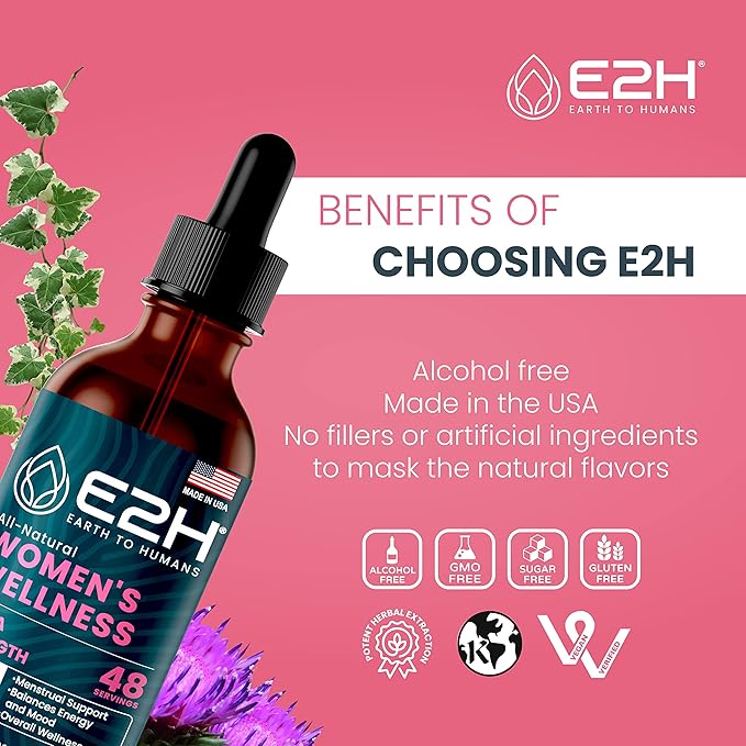 E2H All Natural Women's Wellness, Hormone Balance and PMS Relief with Black Cohosh, Dong Quai and Licorice Root for Hot Flash Relief (3 Bottles)