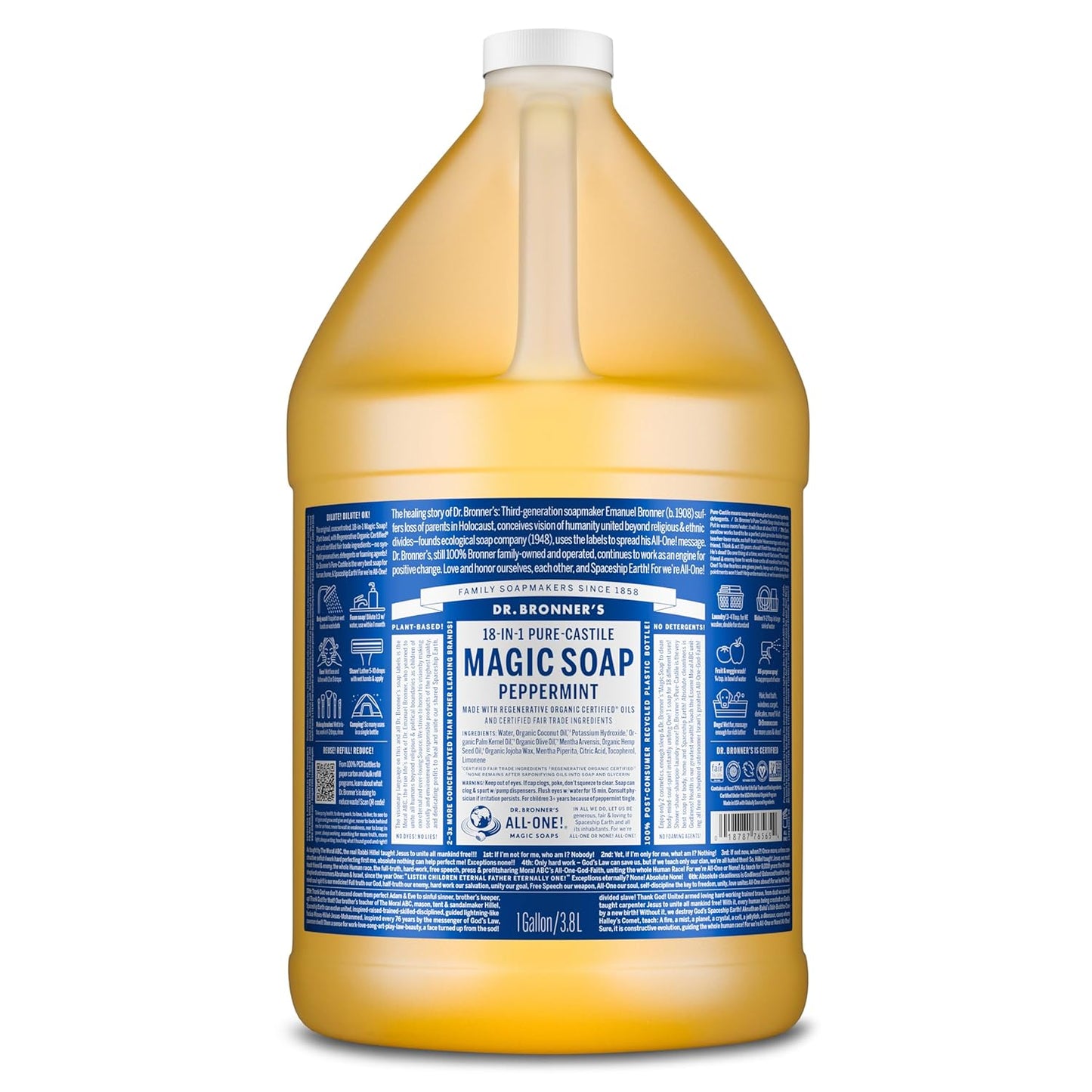 Dr. Bronner's Peppermint Pure-Castile Liquid Soap | 16 Oz | 2-Pack | Vegan & Organic