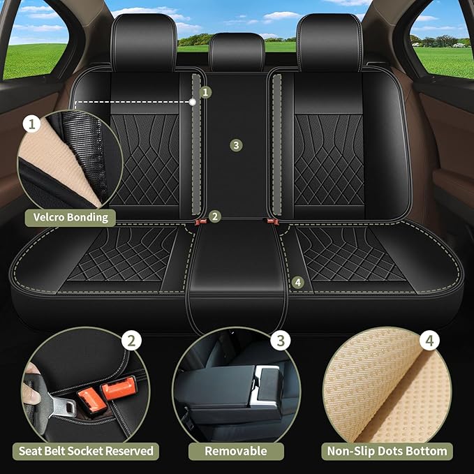 Full Set Car Seat Covers for Nissan Sentra 2008-2025 2026: Breathable Perforated Leather Seat Cover (Black)