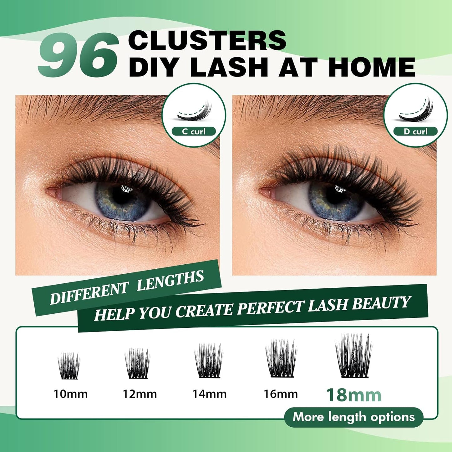 Lash Clusters 96pcs Individual Lashes Y12 D Curl 8-18MIX Cluster Lashes KEYYOU Volume Wispy Lash Extension Soft&Comfortable Easy DIY at Home(Y12 D-8-18MIX)
