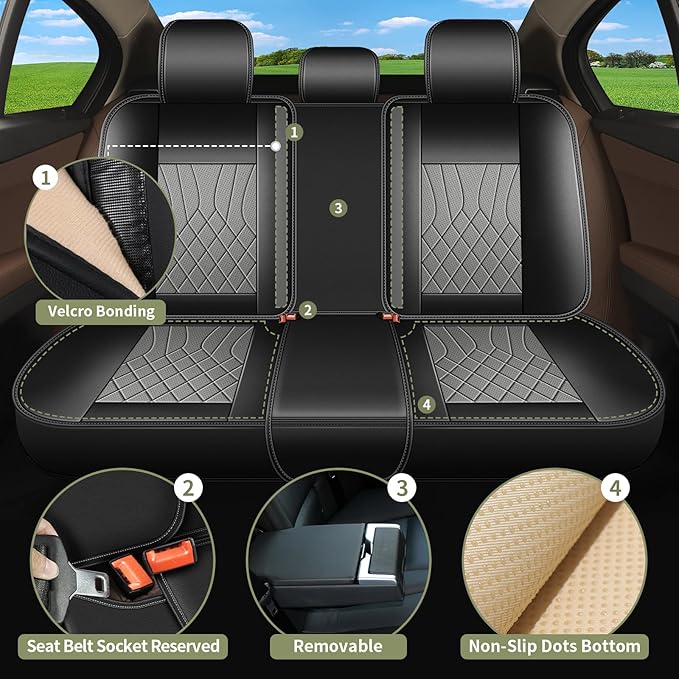 Full Set Car Seat Covers for Subaru Ascent 2019-2023 2024 2025: Breathable Perforated Leather Seat Cover (Black&Grey)