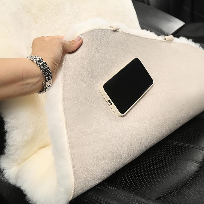 Natural Fur Sheepskin Universal car seat Covers for seat Cushion Auto Accessories, (Inky Black, Universal Fit)