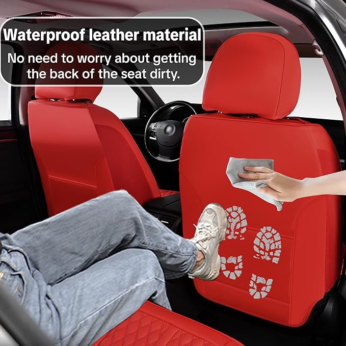 Red Car Seat Covers for Ford Bronco Sport 2021-2025 Car Seat Cover, PU Leather, 5 Seats Full Set, Anti-Slip, Waterproof, Protect and Upgrade Seats, Beautify The Interior of Old Cars