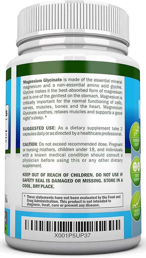 Magnesium Glycinate - 1600 mg - 180 Vegan Capsules - Maximum Absorption - Chelate Vegan Supplement - High Bioavailability - Great for Heart Health and Muscle Cramps