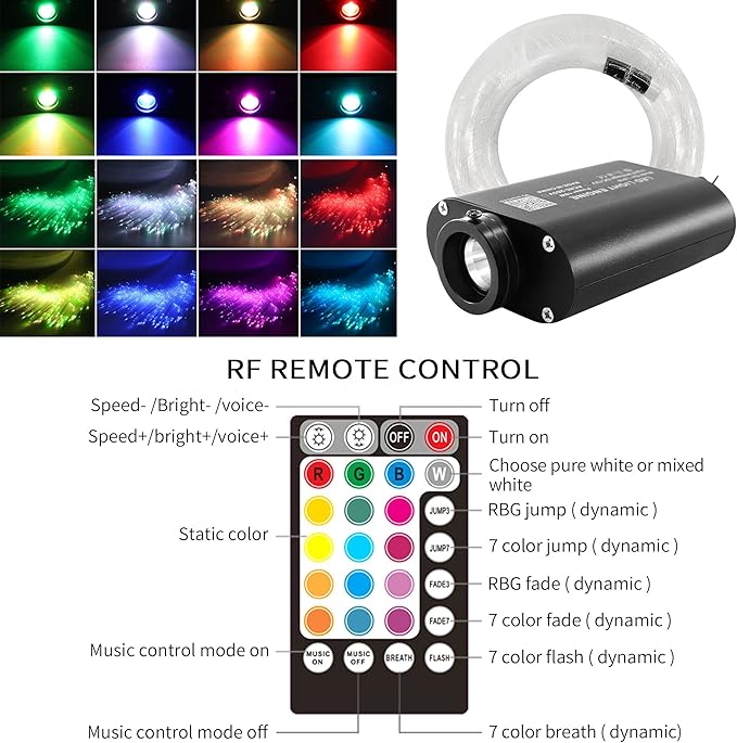 ATOKEE 16W Starlight Headliner Kit 550pcs 0.03in 9.8ft, Sound Activated Fiber Optic Star Lights for Car Roof Decor with Remote Control/Bluetooth App