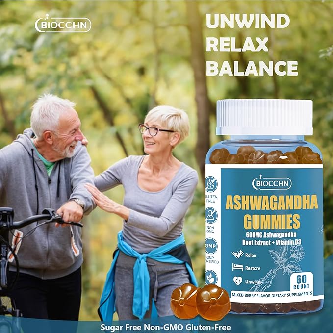 Ashwagandha Vitamin D3 Gummies, Vitamin D3 1000IU＆ Ashwagandha Supplements Gummies for Women Men(Non-GMO & Gluten Free,Sugar Free)