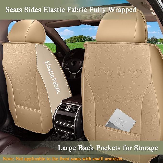 Breathable Car Seat Covers for Toyota Highlander 2008-2025 2026, Front Seats, Perforated Leather, Seat Protector, Interior Trim for Toyota Highlander Accessories (Beige&Brown)