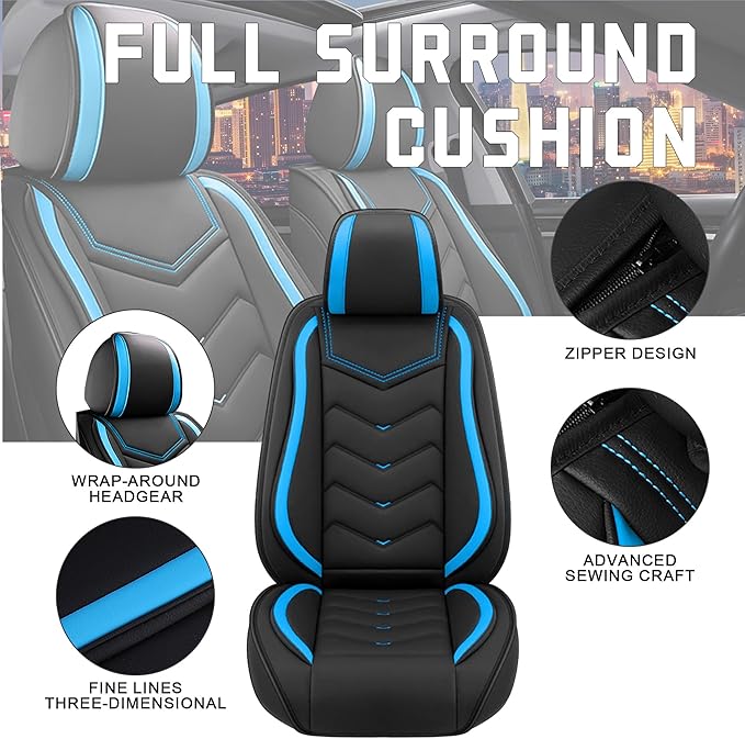 CTDS Car Seat Covers for Mazda CX-5 CX-3 CX-7 CX-9 CX-50 CX-30 CX-70 CX-90 2007-2026, Stylish Sport Seat Cover, Premium Nappa Leather Car Seat Cover.(Standard 2 Seats/Black Blue)