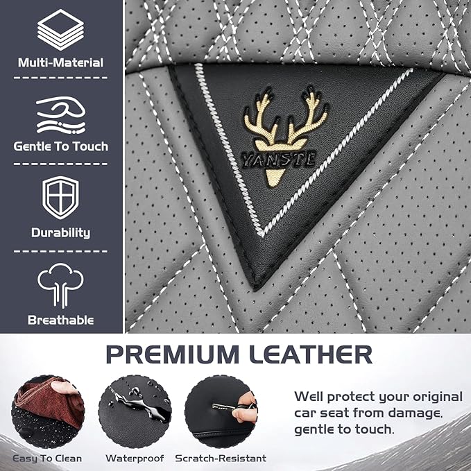 Truck Seat Covers for Ford F150 2009-2026, Waterproof Premium Leather Full Coverage Car Seat Cover, Muscle Sport Style Auto Interior Seat Cover Sets (Front Set/Black Gray)