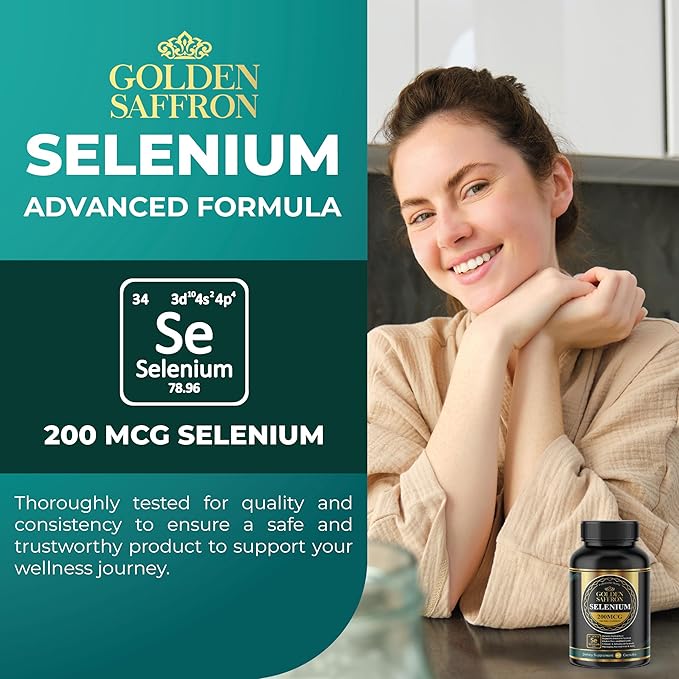 Golden Saffron Selenium (200mcg Selenium & 88.5 mg Saffron Extract) - to Support Overall Health, Non-GMO, Gluten Free, Dairy Free, with Unique and Advanced Formula – Made in USA & Tasteless.