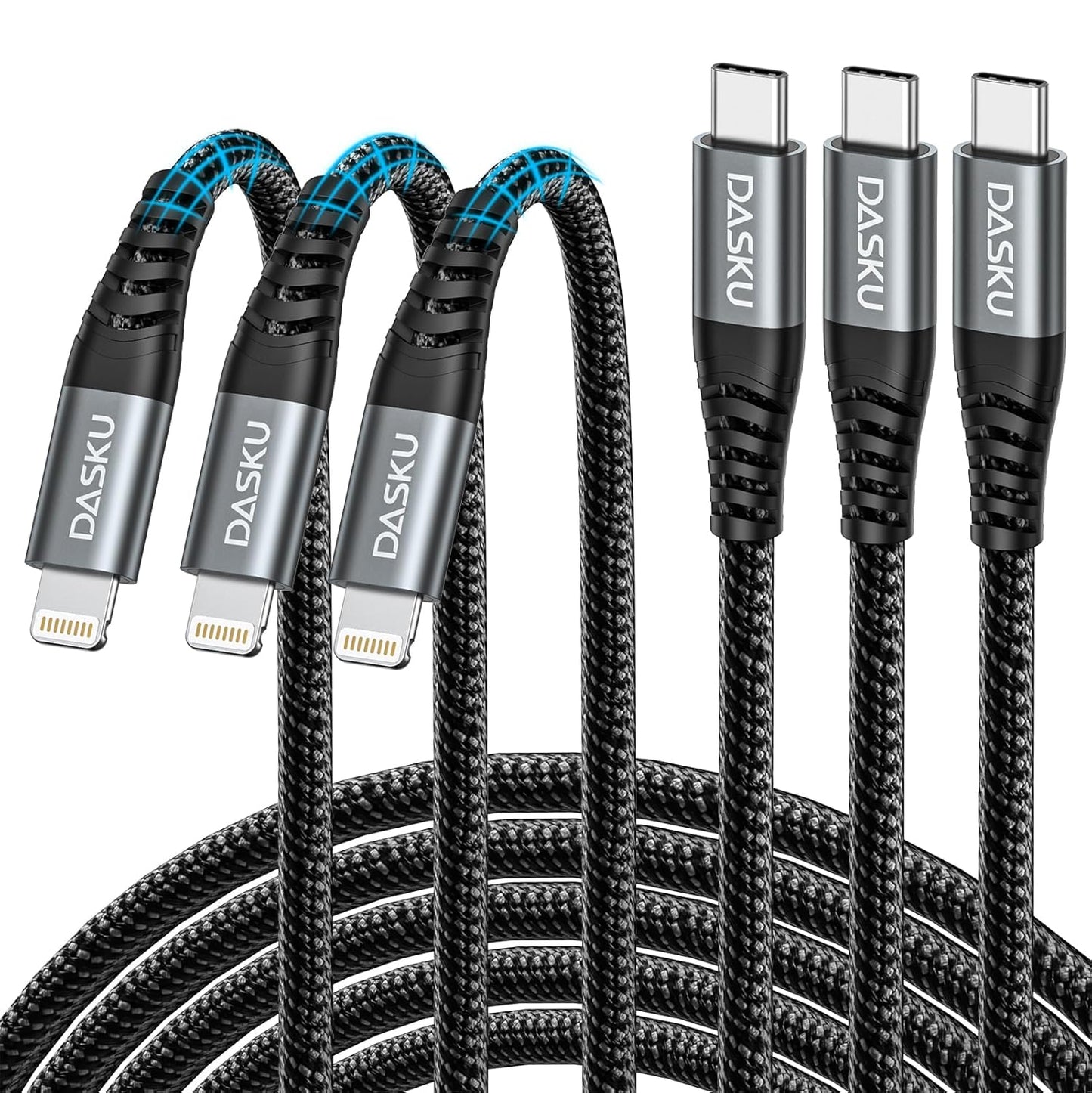 Dasku USB C to Lightning Cable 3Pack 10 FT, [MFi Certified] iPhone 14 13 Fast Charger Extra Long 10 Foot Type C Charging Cord Compatible with iPhone 14 13 12 11 Pro Max Mini 8 Plus SE iPad and More