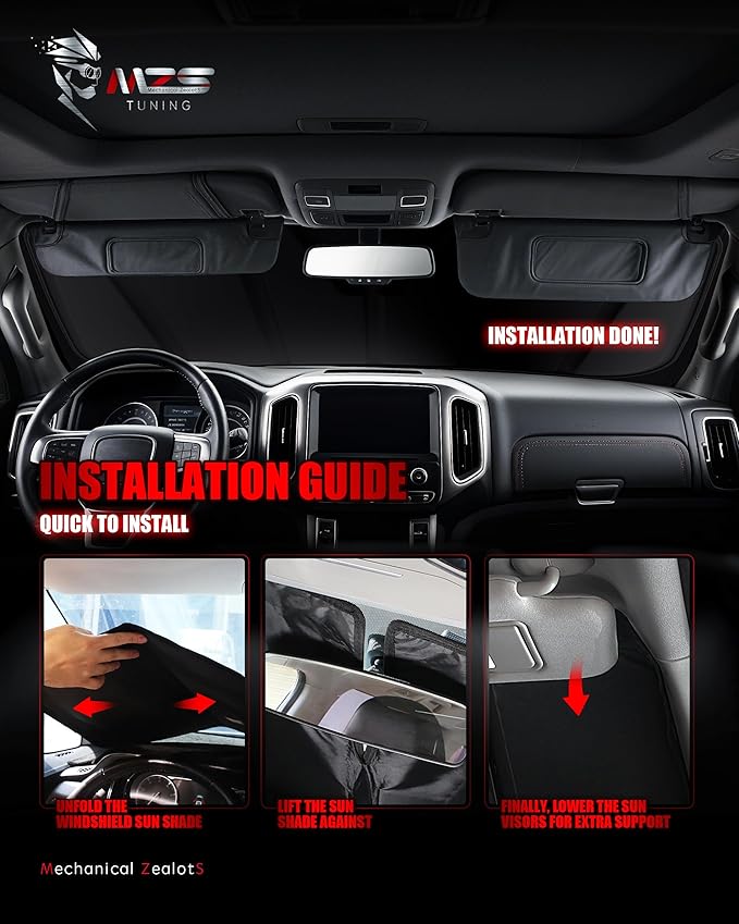 MZS Windshield Sun Shade Compatible with Charger 2011-2023, Foldable Car Front Window Sunshade with Storage Pouch, Sedan Sun Visor Shield Accessories for Interior Protector