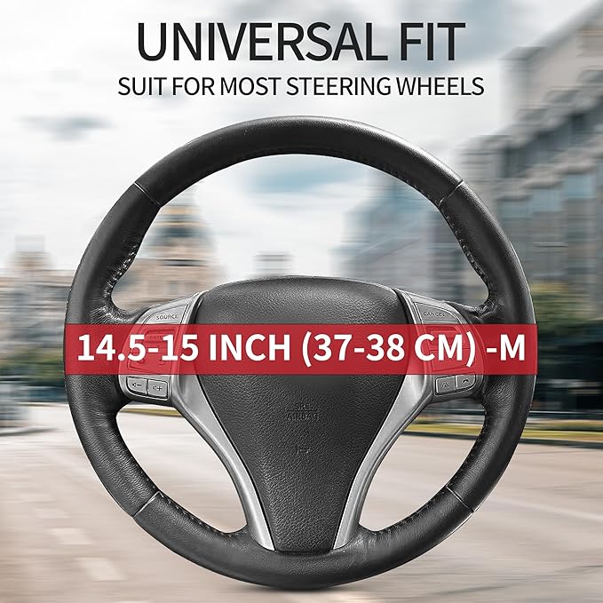 Non-Slip Car Nappa Leather Steering Wheel Cover,Universal Car Accessories Women Men Fit 14" 1/2-15" Suvs/Vans/Sedans/Cars/Trucks,Blue