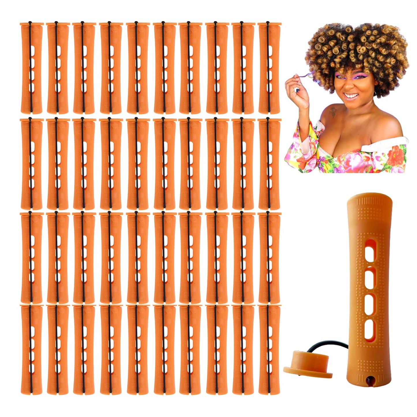 Perm Rods Large Hair Rollers For Natural Long Short Hair Styling Tool Hair Curlers Dark Orange Color