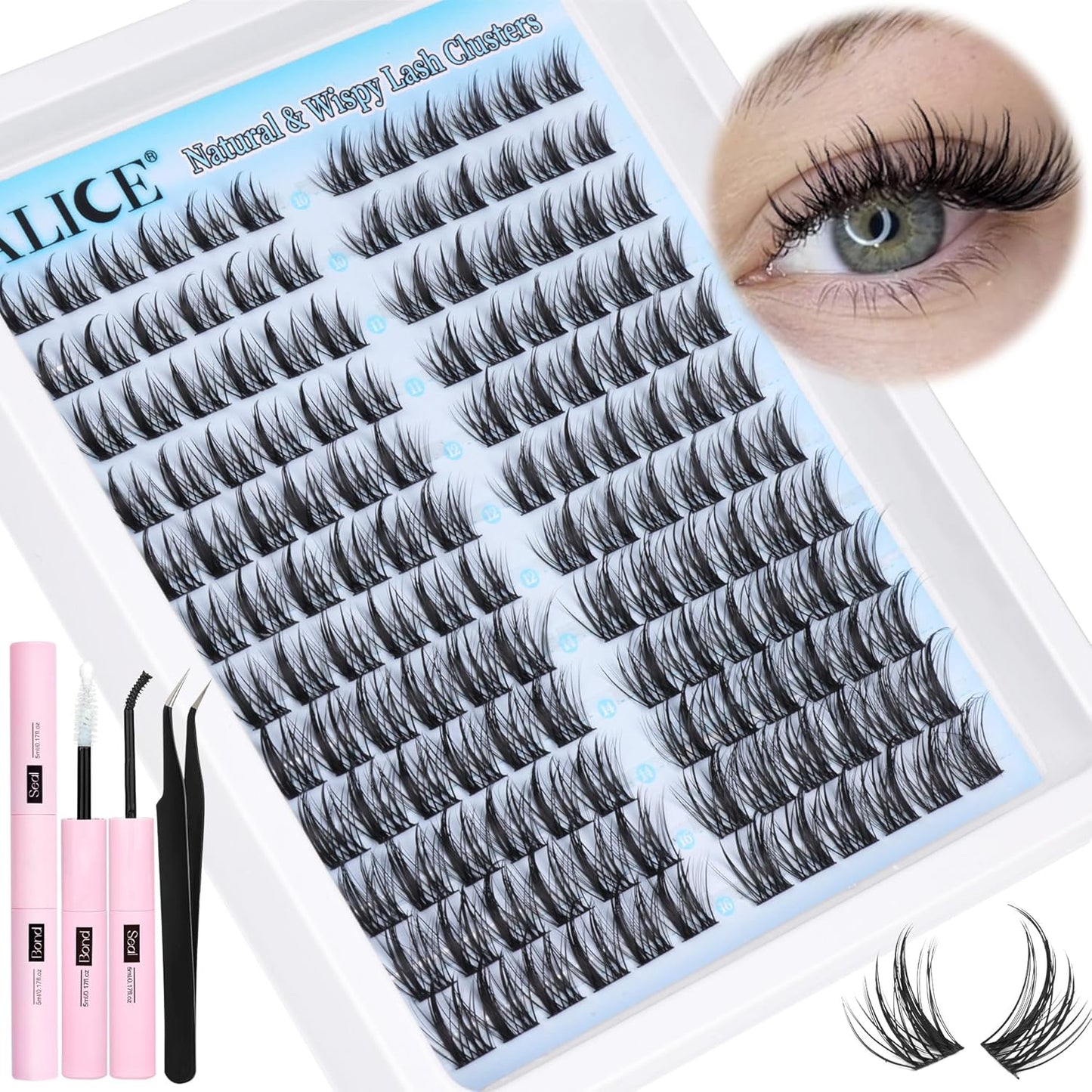 ALICE Wispy Cluster Eyelash Extensions | 192pcs Natural Individual Lashes | DIY 10-18mm