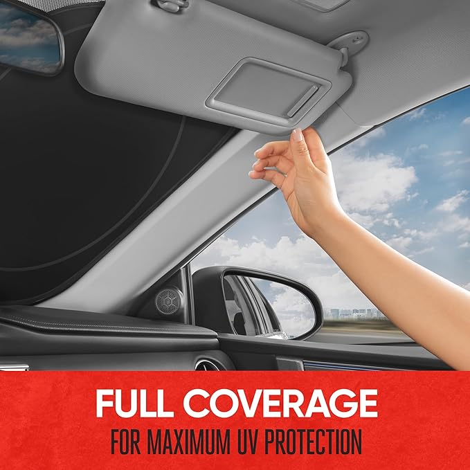 Motor Trend Pop-Up Windshield Sun Shade for Car– Foldable, Collapsible Sun Visor with Storage Bag – Small Size (61 x 29 Inches)