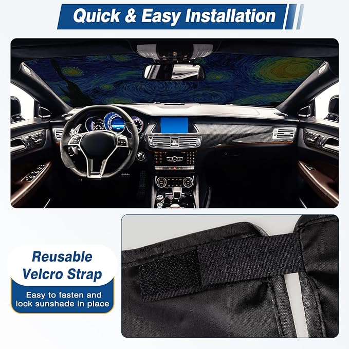 Car Windshield Sun Shade, Reflective Sunshade Blocks UV Rays, Keep Car Interior Cool, Front Foldable Windshield for Hatchback, Truck, SUV, MPV (63x32 inches)