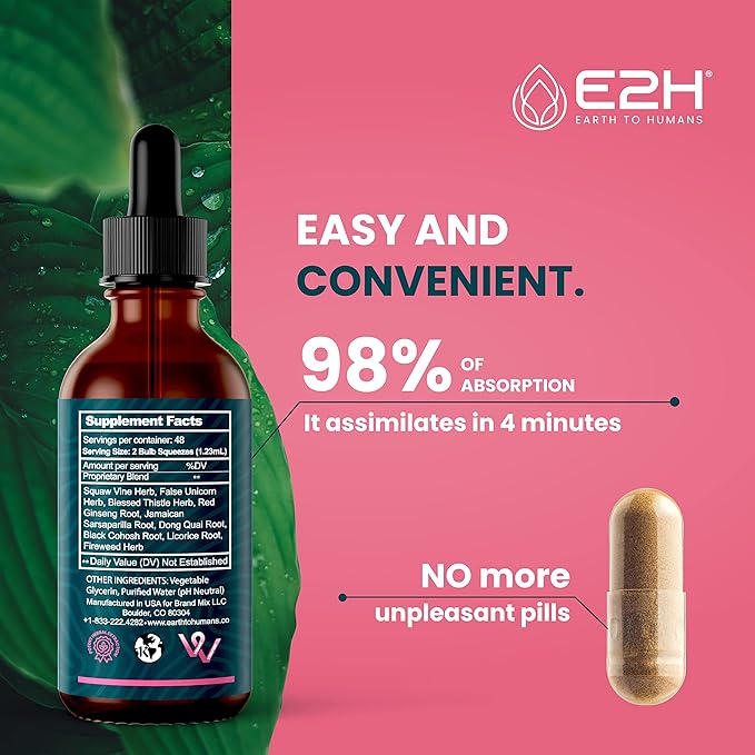 E2H All Natural Women's Wellness, Hormone Balance and PMS Relief with Black Cohosh, Dong Quai and Licorice Root for Hot Flash Relief (2 Bottles)