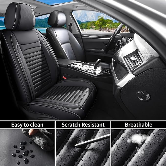 Front Seat Covers Fit for Toyota RAV4 2001-2026, Car Seat Covers Front Seats, Breathable Faux Leather Automotive Seat Covers Front Pair Anti-Slip Seat Cover(Black, Front)