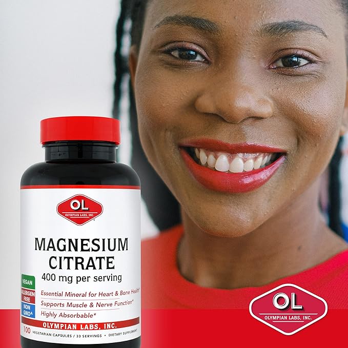 Olympian Labs Magnesium Citrate 400mg - 300 Capsules - Easy Absorbable, Supporting Healthy Bones, Healthy Heart and Calcium Absorption