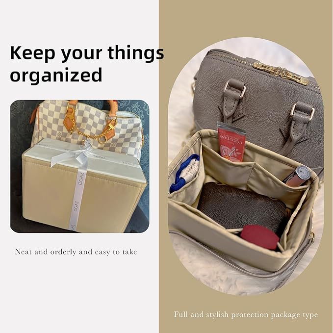 DGAZ Silk Purse Organizer Insert Fits LV Speedy 16/20/25/30/35/40/45 bags，Silky Smooth Bag Organizer，Luxury Handbag & Tote Shaper(S2 trench,SP25)
