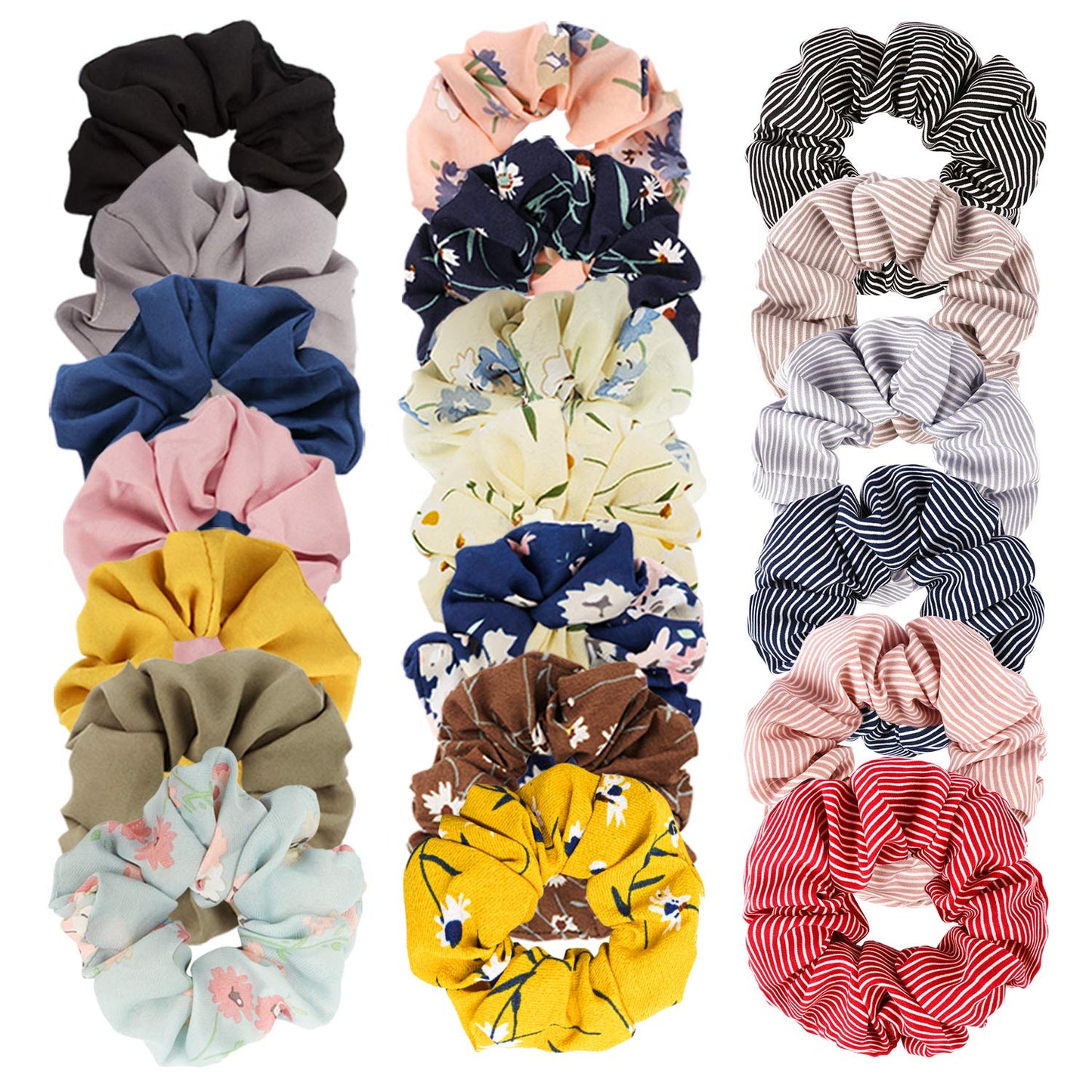 Velscrun 20 Pcs Floral Plaid Solid Color Scrunchies, Scrunchies For Girls Women With Chiffon, Hair Scrunchies For Women'S Hair E