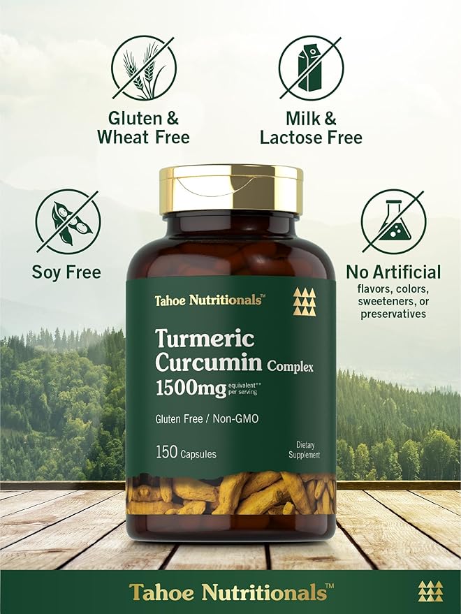 Tahoe Nutritionals Turmeric Supplement | 1500 mg | 150 Capsules | Complex with Black Pepper | Non-GMO and Gluten Free