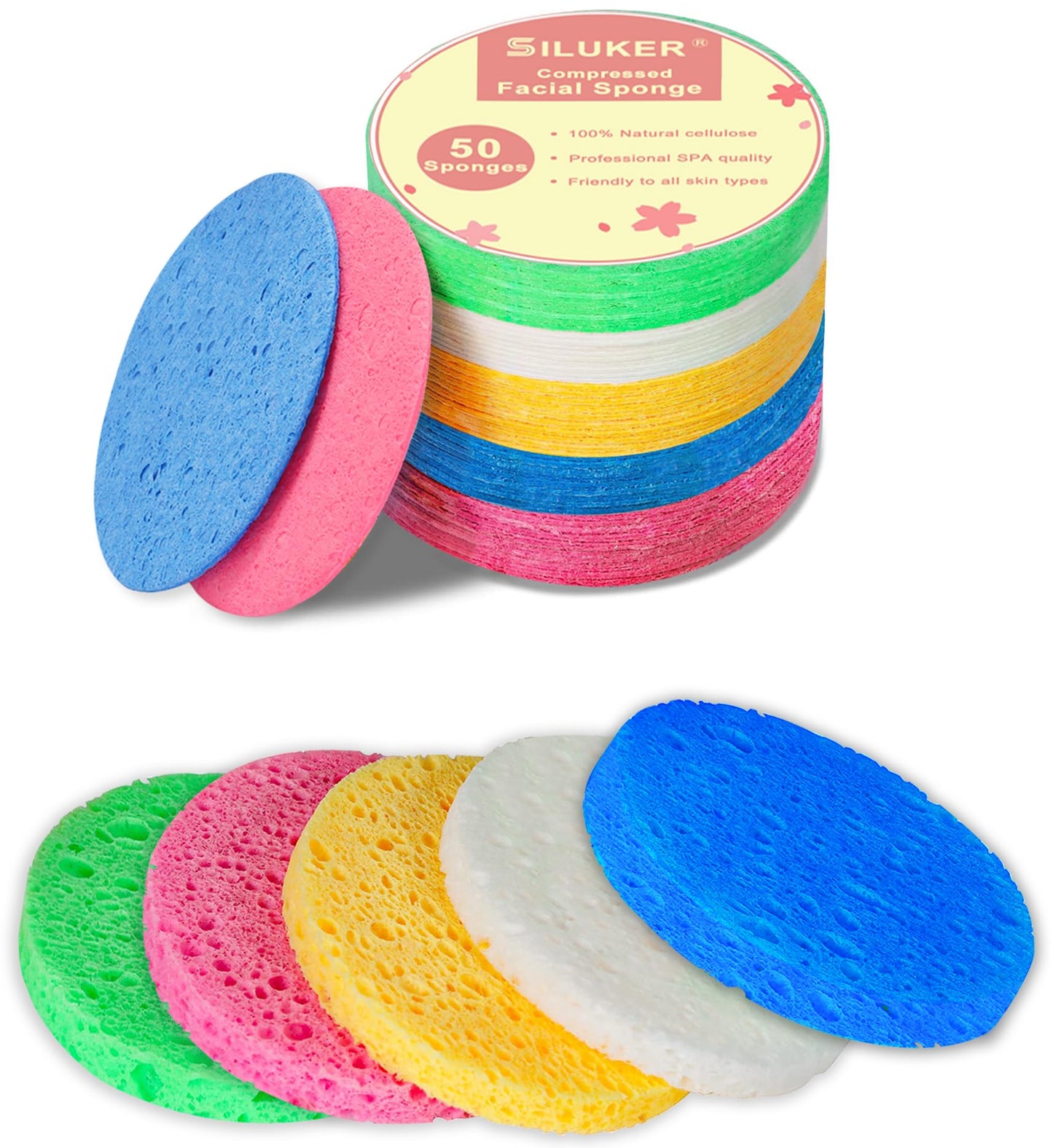 50-Count Compressed Facial Sponges For Daily Facial Cleansing And Exfoliating, 100% Natural Cosmetic Spa Sponges For Makeup Remo