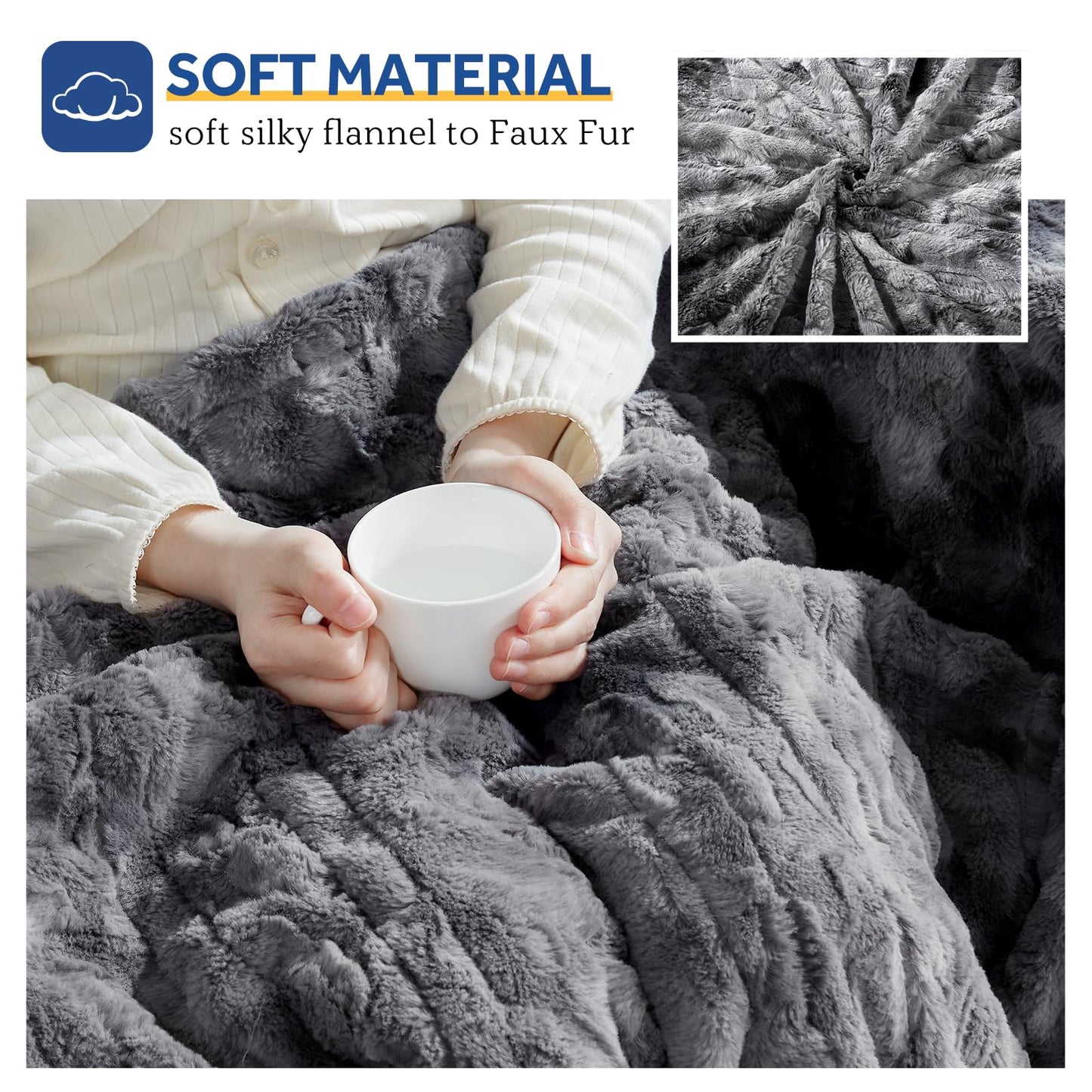 Sealy Electric Blanket Heated Throw, Faux Fur Heating Blanket with 6 Heat Settings & 2-10 Hours Auto Shut Off, Fast Heating & ETL Certification, 50x60 Inch, Grey