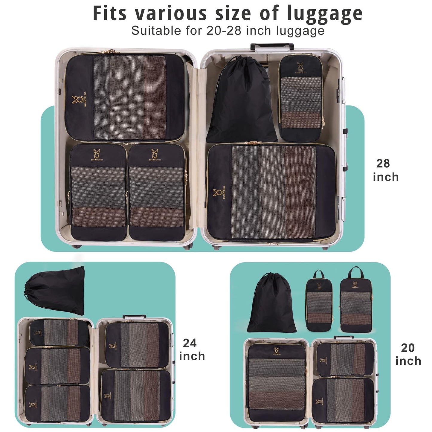 Expandable Compression Packing Cubes for Suitcases,6 Set Lightweight Compressible Travel Packing Organizer for Carry on Suitcase,Organizer Bags Set as Travel Essentials for Women Black