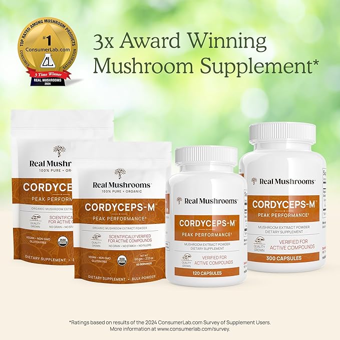 Real Mushrooms Cordyceps Capsules - Performance Mushroom Extract Supplement with Organic Militaris for Energy Immune Support Vegan Supplement, Non-GMO, 120 Caps