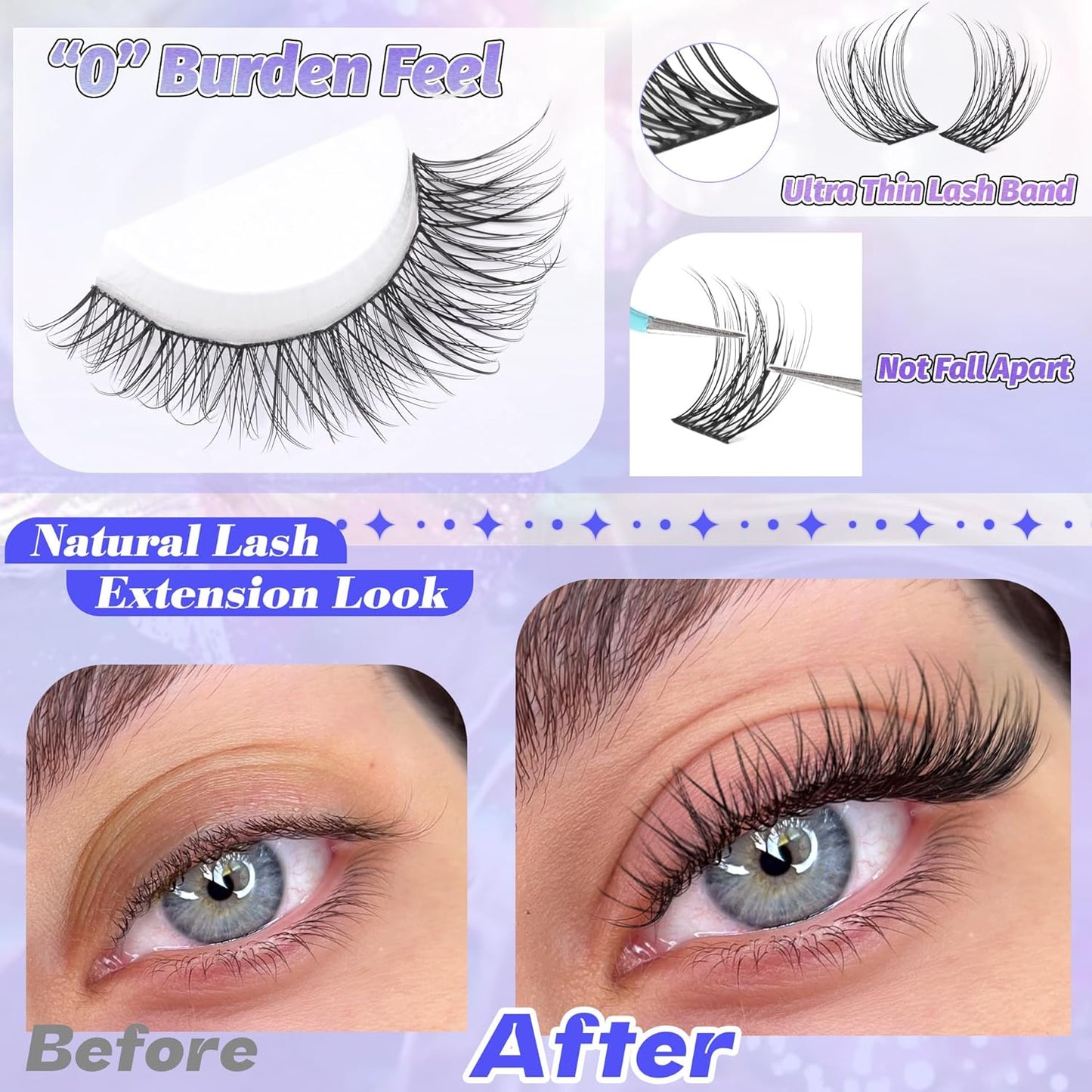 ALICE DIY Eyelash Extension Kit | 196pcs Natural Wispy Clusters | 10-18mm