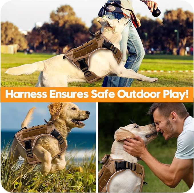 Heavy-Duty Tactical Dog Harness for Large Dogs, No Pull Adjustable Reflective Pet Vest with Molle System, K9 Military-Grade Control for Service Training, Outdoor & 10+ Breeds, Khaki Camo, X-Large