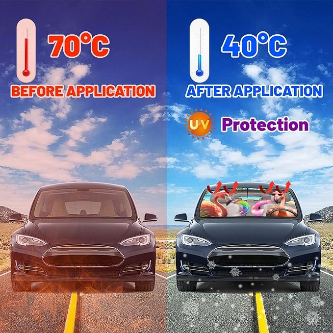 Funny Flamingo Driving Car Windshield Sunshade Umbrella Funny Flamingos Sun Shade for Car Windshield Umbrella Upgraded Sunshades Blocks UV & Heat Front Window Shades for SUV Sedan Auto