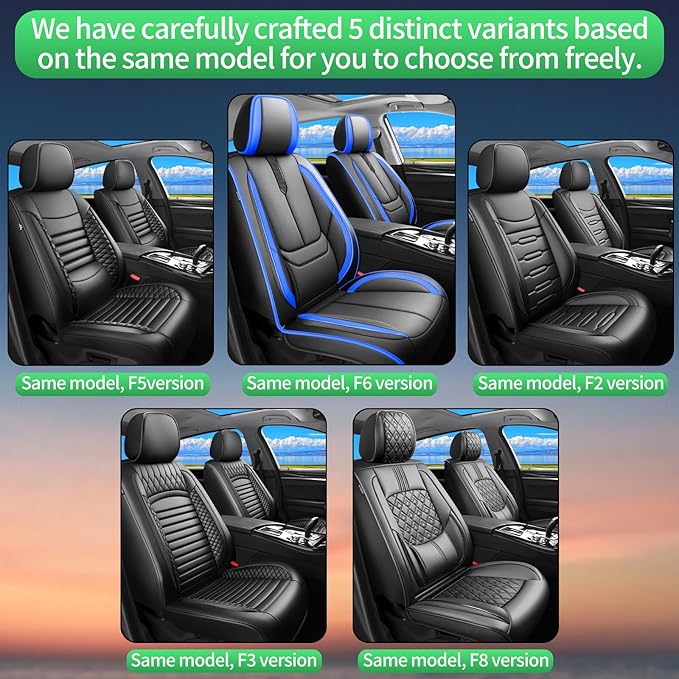 Fit Forester Car Seat Covers for Subaru Forester 2007-2024 2025 2026 -Upgraded Premium Waterproof & Breathable Leather,Airbag Compatible,All-Weather Seat Cushion Protector,2 Front/Black-Blue