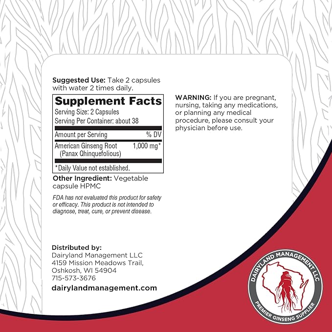 Dairyland American Ginseng Slices 8 oz and Capsules 75 ct Pack of Wisconsin Ginseng – Direct from Farmer to Consumer 西洋参